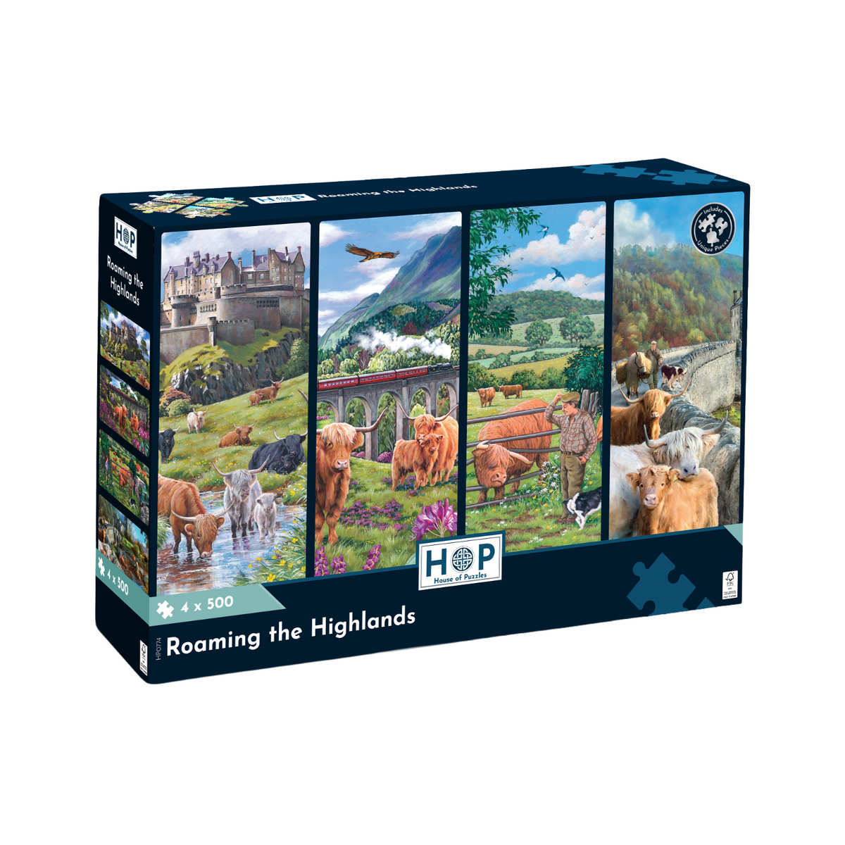 Box, turned right: Roaming the Highlands - 4 x 500 Piece Jigsaw Puzzle (House of Puzzles)