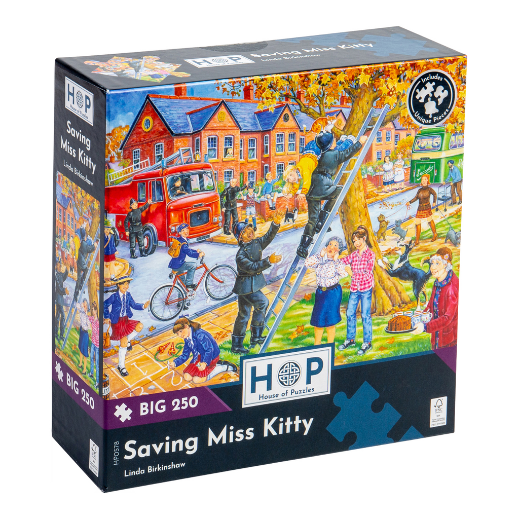 Box, turned right: Saving Miss Kitty – 250 Piece Jigsaw Puzzle (House of Puzzles)