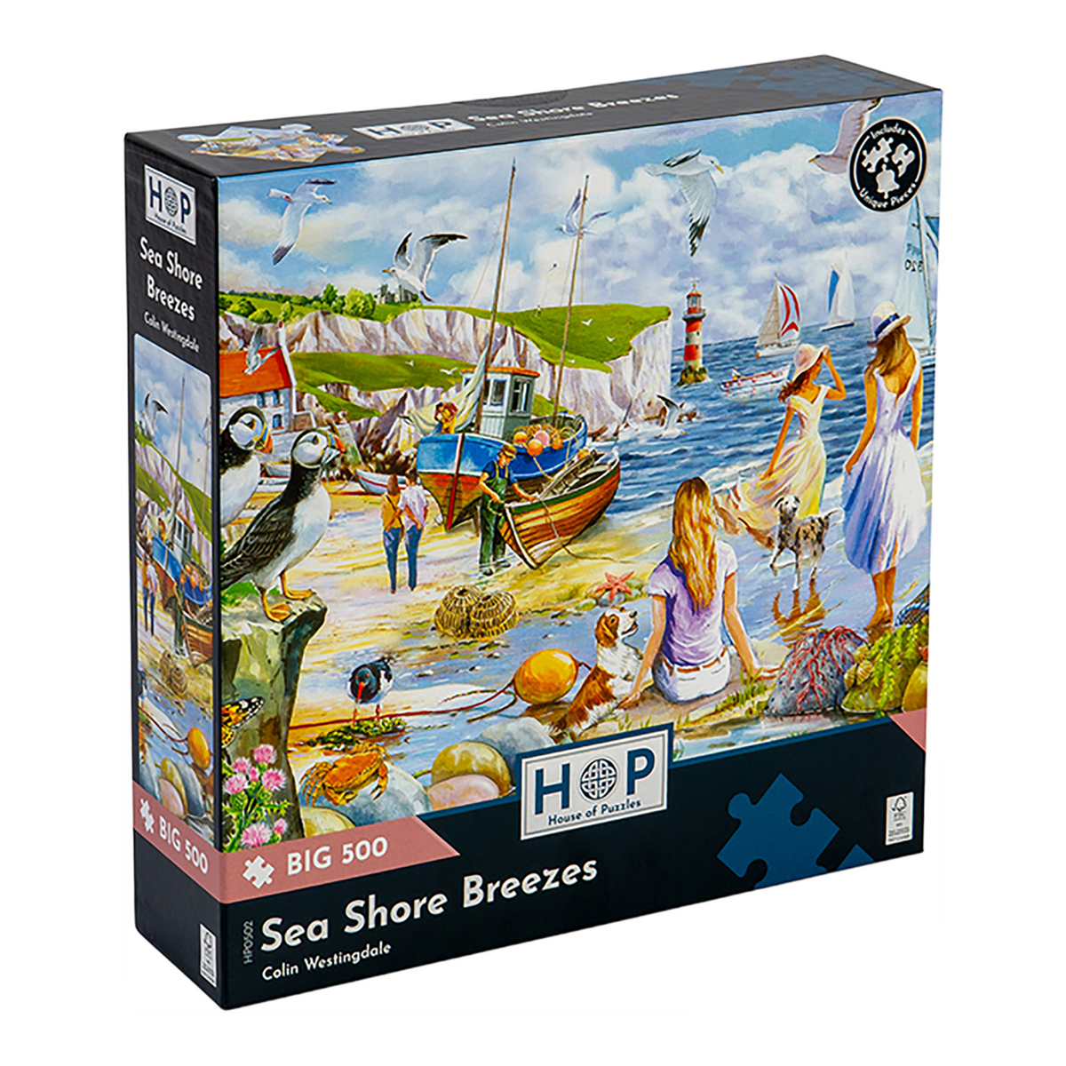 Box, turned right: Sea Shore Breezes – 500 XL Piece Jigsaw Puzzle (House of Puzzles)