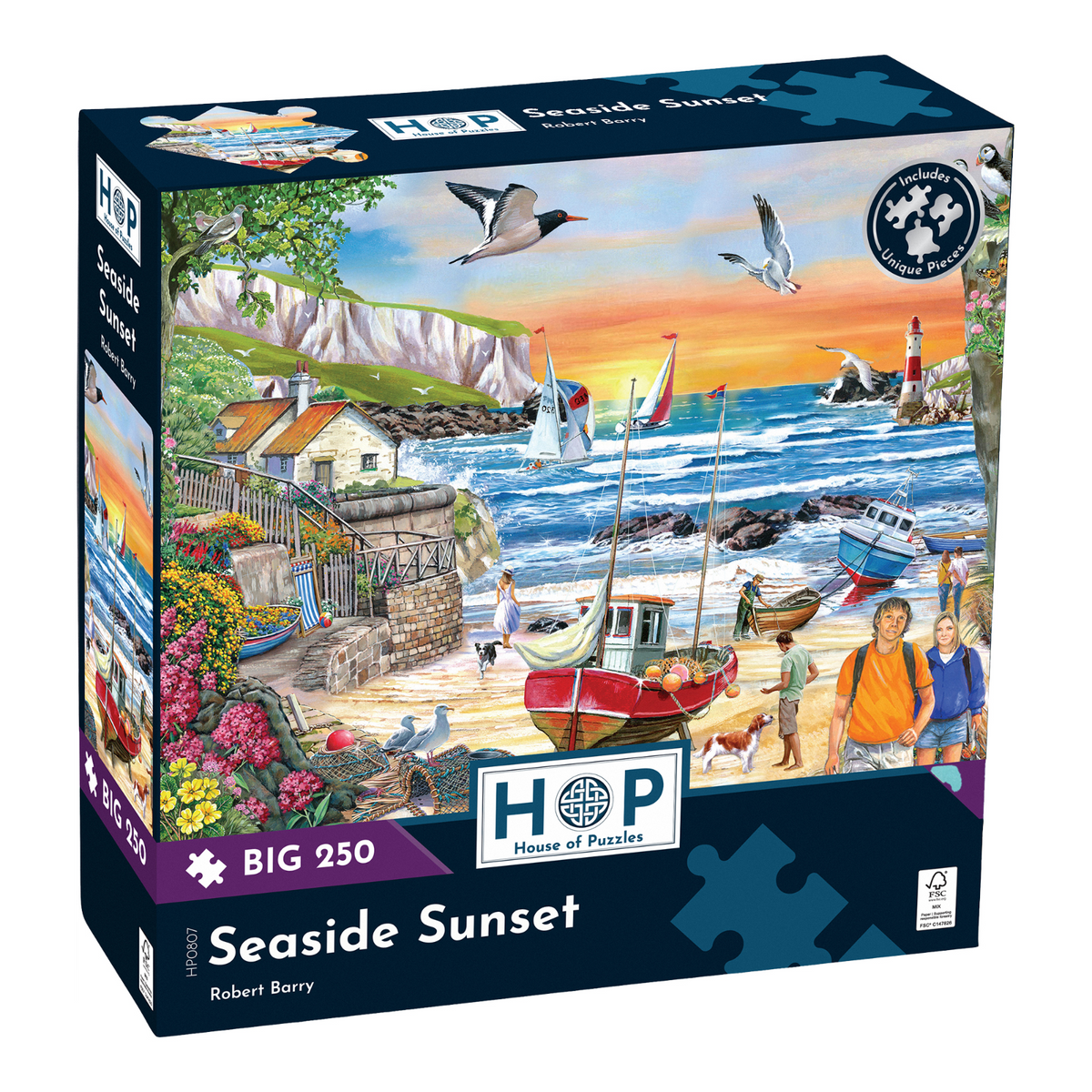 Box, turned right: Seaside Sunset by Robert Barry - Big 250 Piece Jigsaw Puzzle (House of Puzzles)