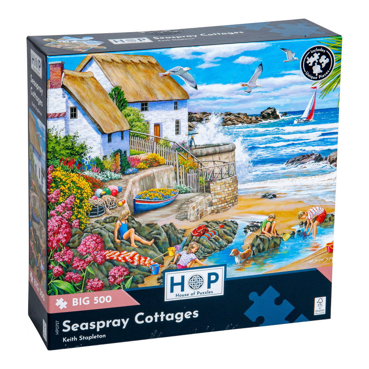 Box, turned right: Seaspray Cottages – 500 XL Piece Jigsaw Puzzle (House of Puzzles)
