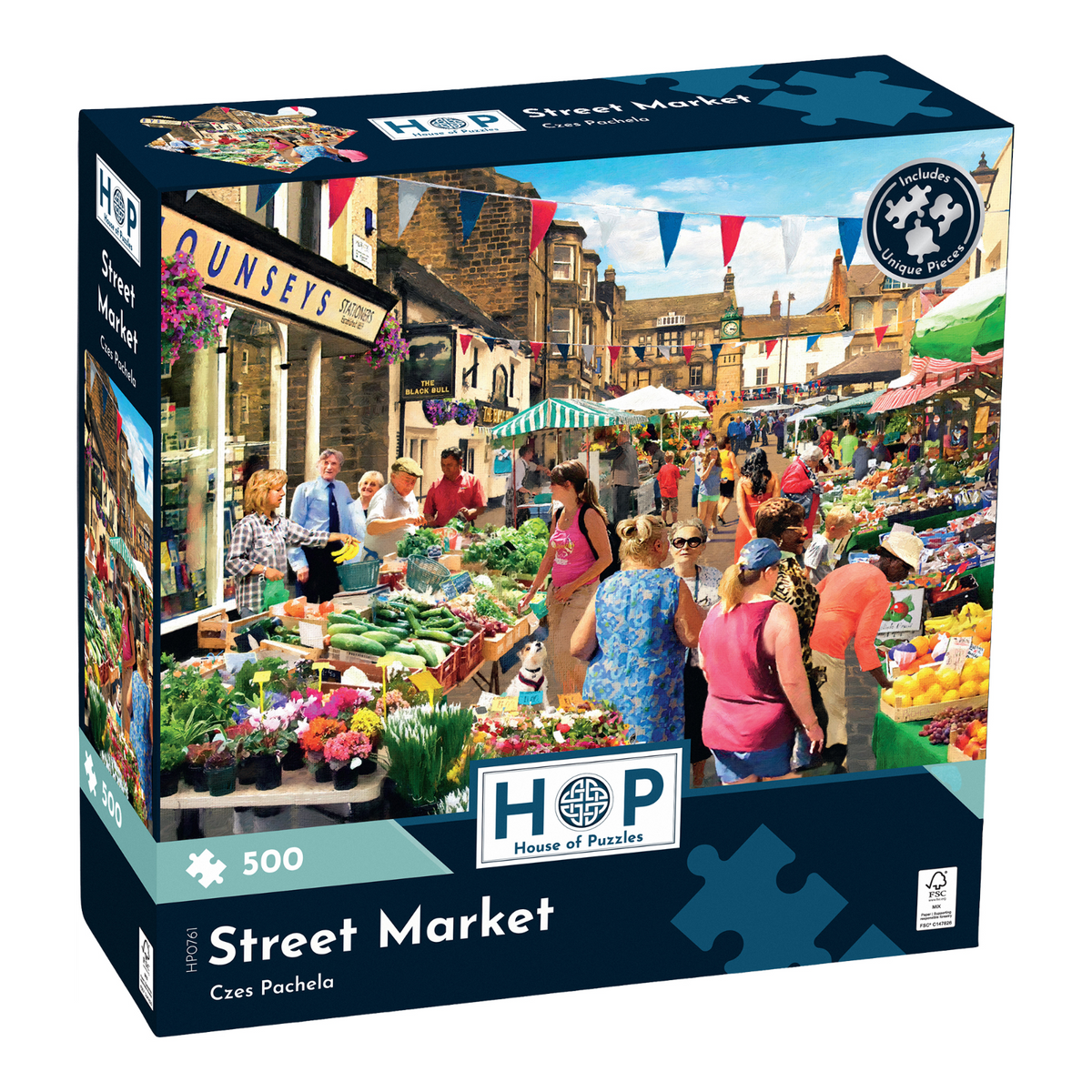 Box, turned right: Street Market – 500 Piece Jigsaw Puzzle (House of Puzzles)