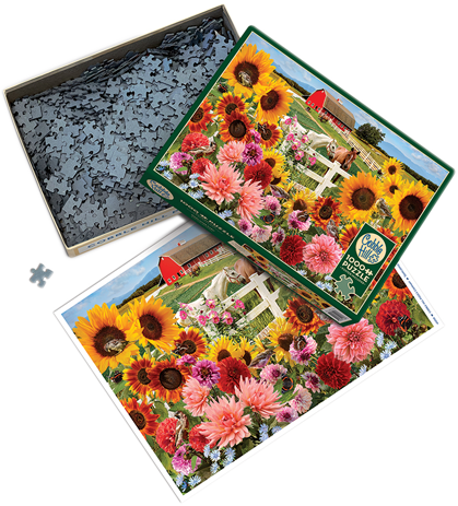 Sunflower Farm – 1000 Piece Jigsaw Puzzle (Cobble Hill) - Completed Puzzle