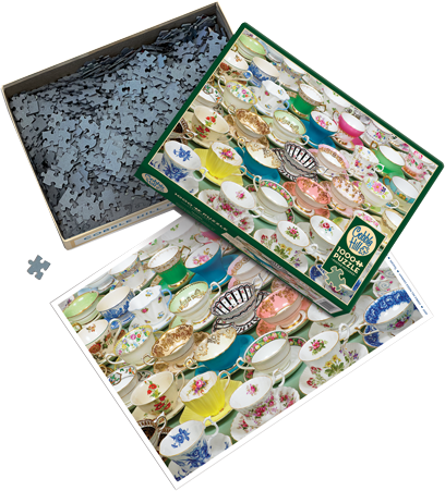 Box open: Teacups - 1000 Piece Jigsaw Puzzle (Cobble Hill)