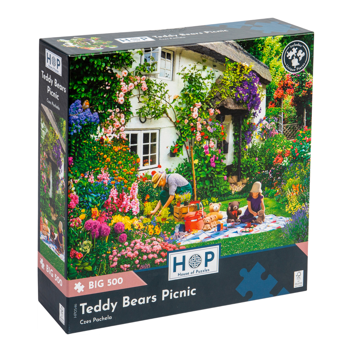 Box, turned left: Teddy Bears Picnic – 500 XL Piece Jigsaw Puzzle (House of Puzzles)