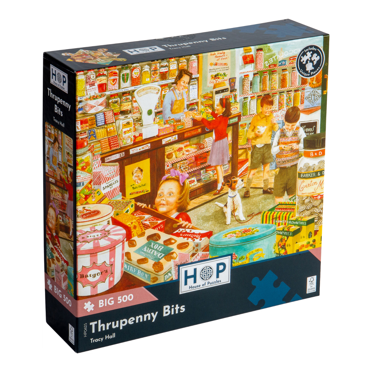Box, turned right: Thrupenny Bits – 500 XL Piece Jigsaw Puzzle (House of Puzzles)