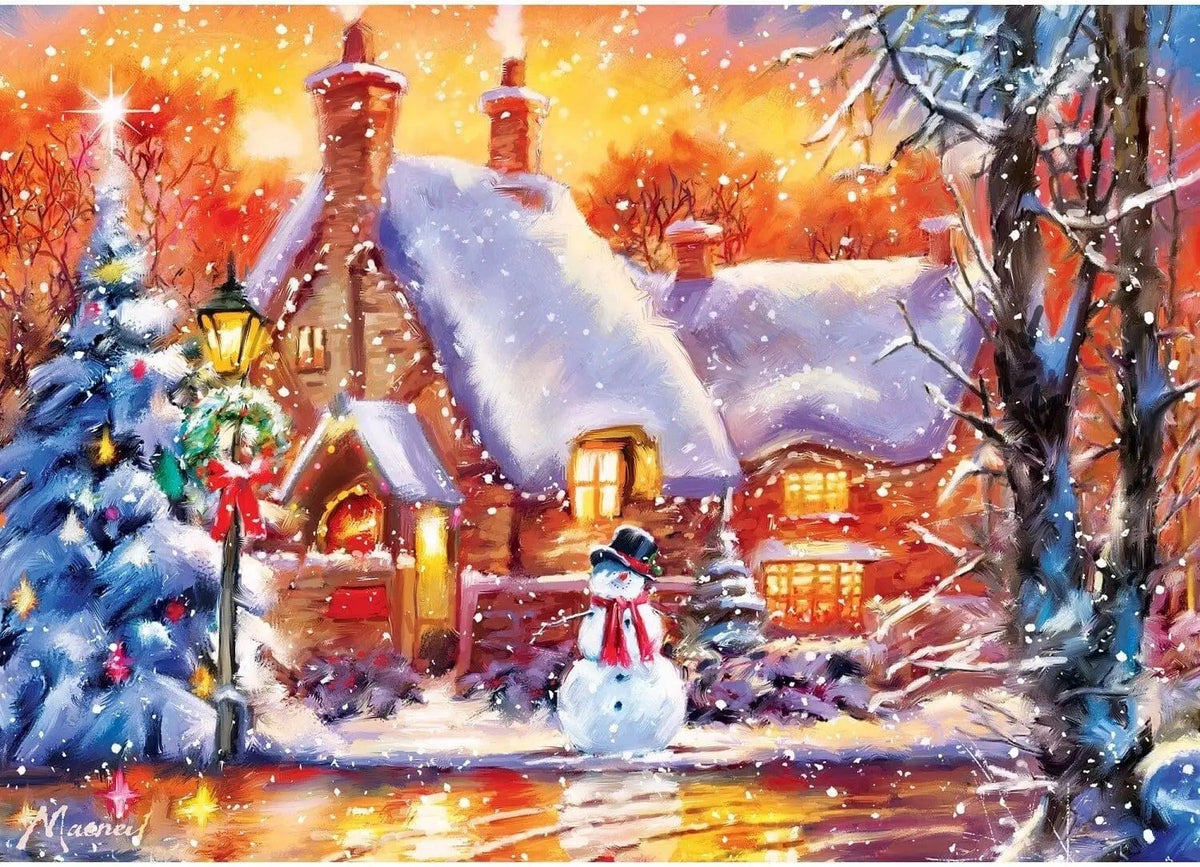 Artwork: Holiday - The Snowman's Chalet - Glitter - 500 Piece Jigsaw Puzzle (Master Pieces)
