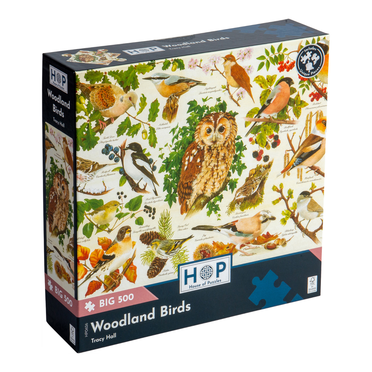 Box, turned right: Woodland Birds – 500 XL Piece Jigsaw Puzzle (House of Puzzles)