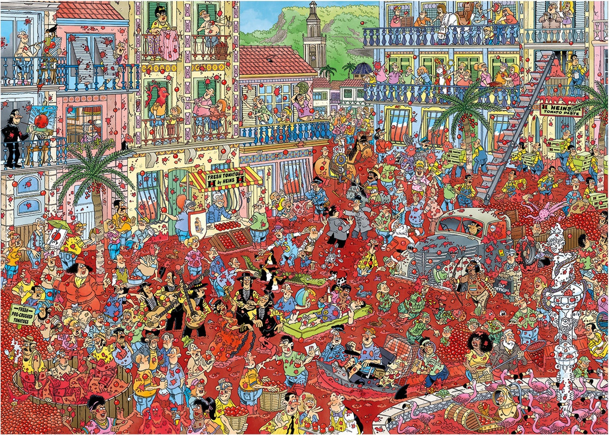 Artwork: The Tomato Battle by Jan Van Haasteren – 1000 Piece Jigsaw Puzzle (Jan van Haasteren)