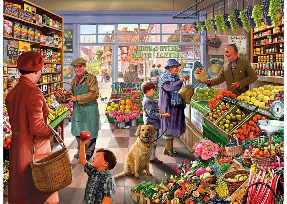 Artwork: Ye Olde Greengrocer Shoppe by Steve Crisp – 1000 Piece Jigsaw Puzzle (Kidicraft)