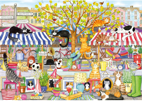Artwork: Flea Market Moggies by Kate Mawdsley - 100XXL Piece Jigsaw Puzzle (Gibsons)