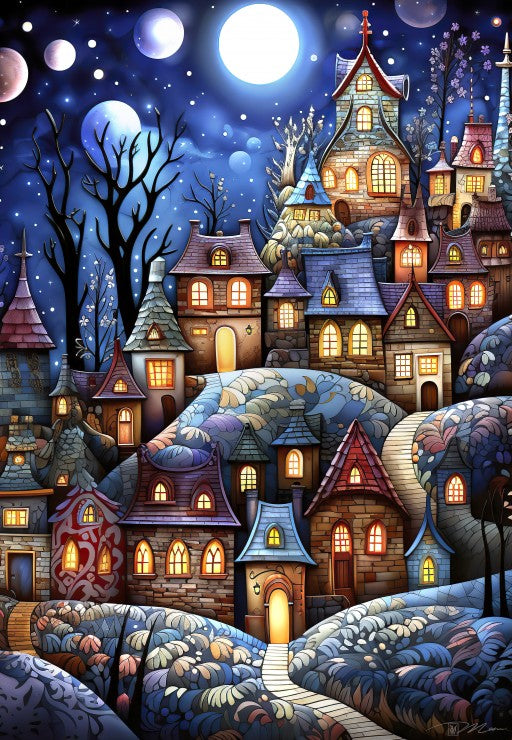 Alipson - Village Under The Moon - 1000 Piece Jigsaw Puzzle