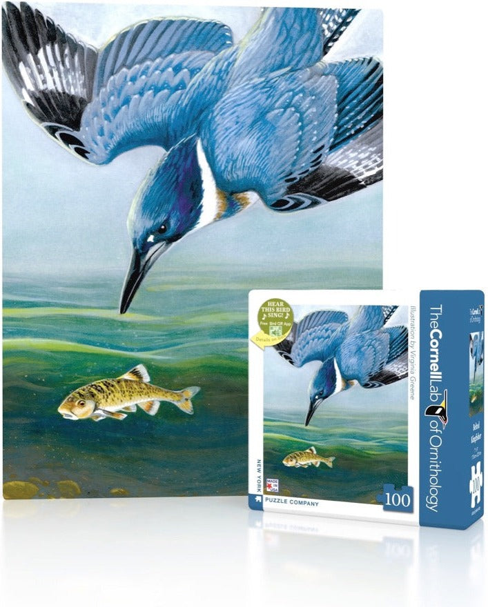 Artwork: Belted Kingfisher - 100 Piece Jigsaw Puzzle (New York Puzzle Company)