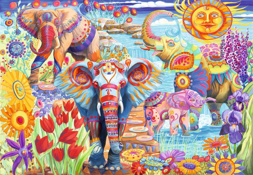 Elephants in the Garden – 1000 Piece Jigsaw Puzzle (Bluebird)