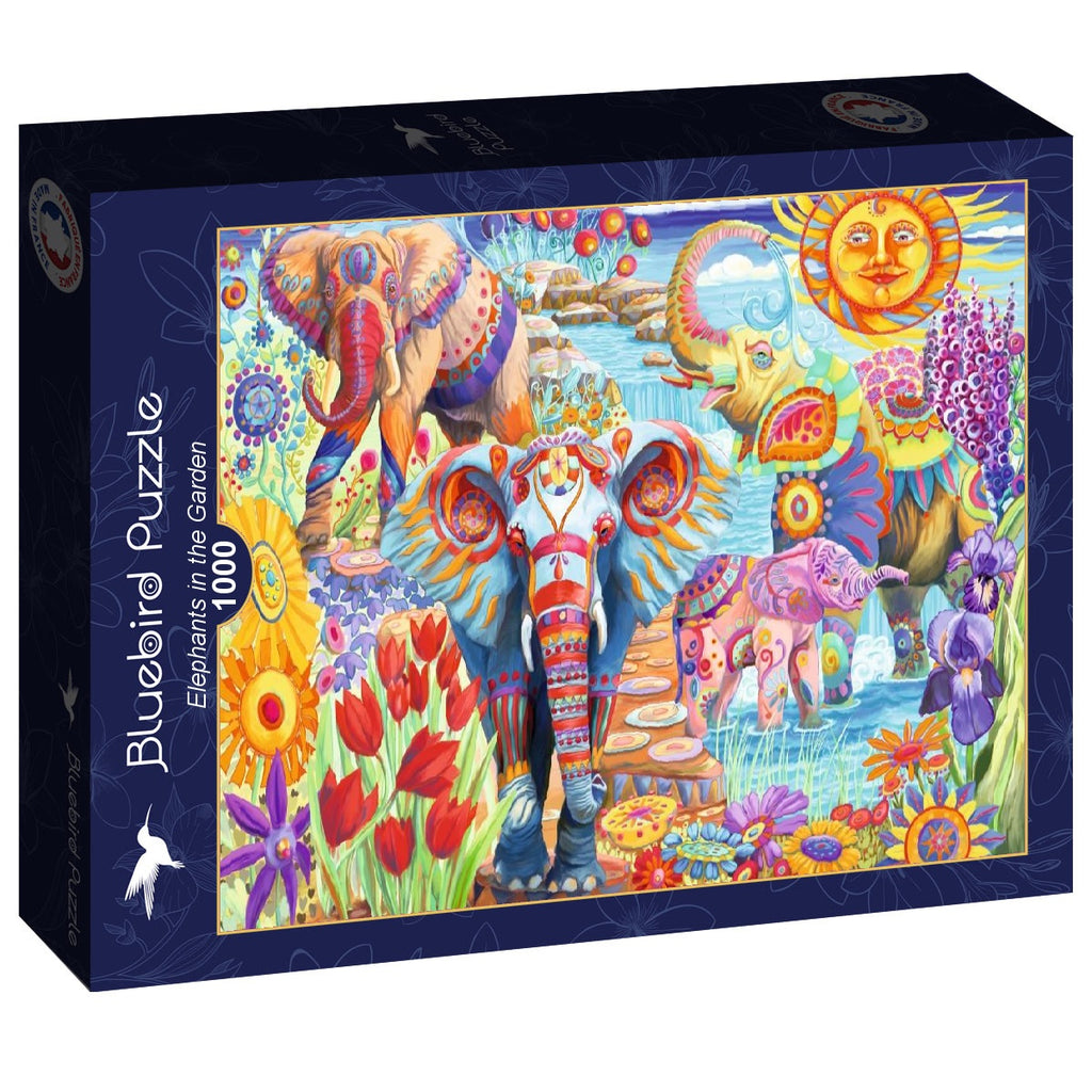 Elephants in the Garden – 1000 Piece Jigsaw Puzzle (Bluebird) - Completed Puzzle