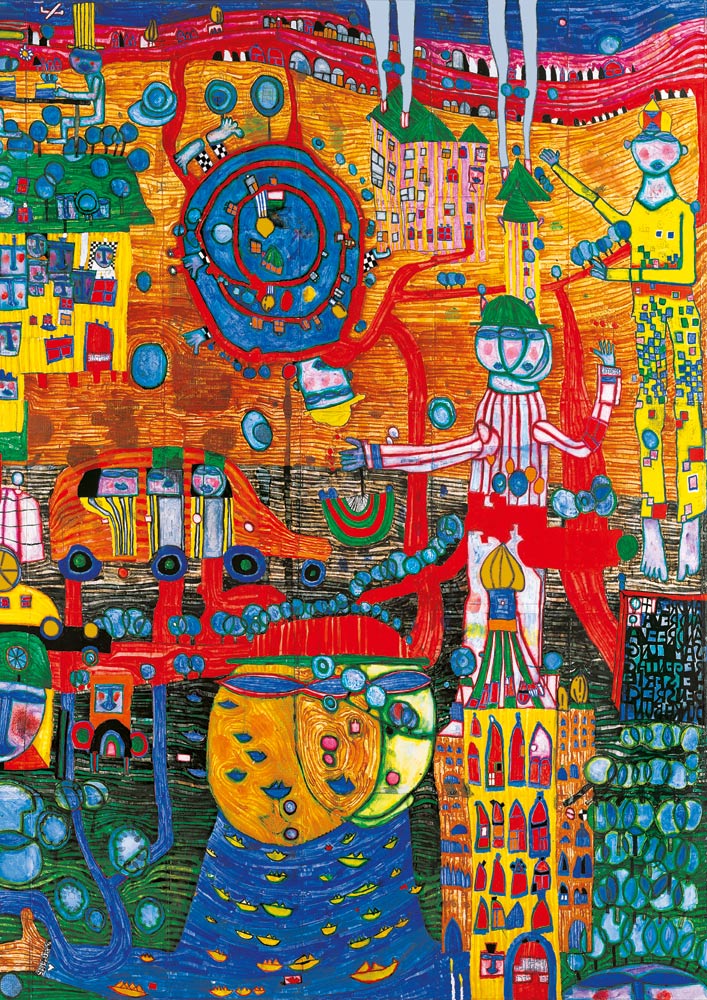 The 30 Days Fax Painting, 1996 by Hundertwasser – 1000 Piece Jigsaw Puzzle (Bluebird Puzzle)