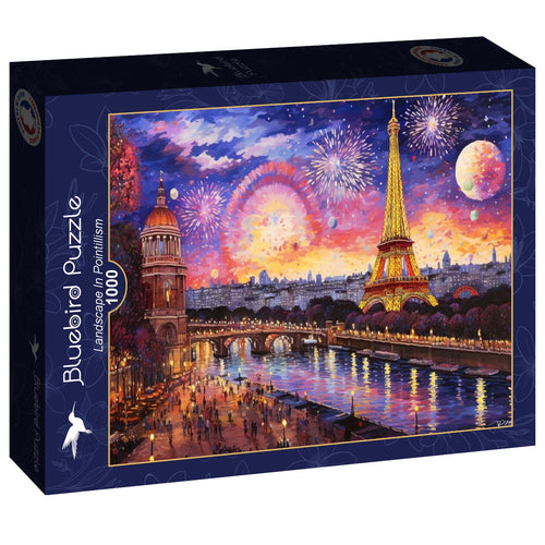 Landscape In Pointillism – 1000 Piece Jigsaw Puzzle (Bluebird) - Completed Puzzle