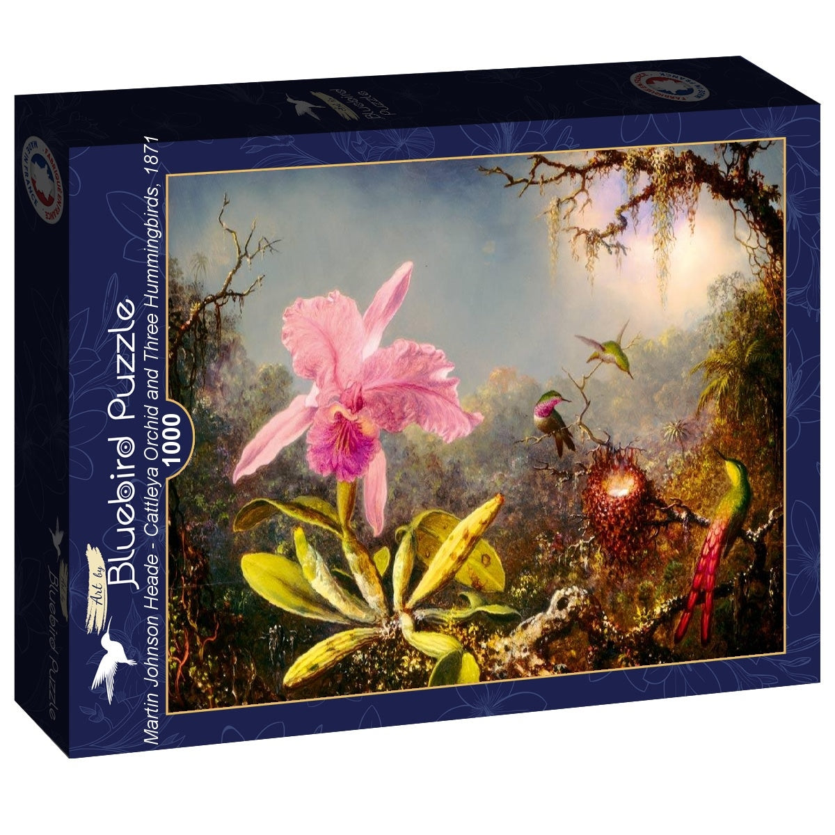 Martin Johnson Heade - Cattleya Orchid and Three Hummingbirds, 1871 - 1000 Piece Jigsaw Puzzle (Bluebird)