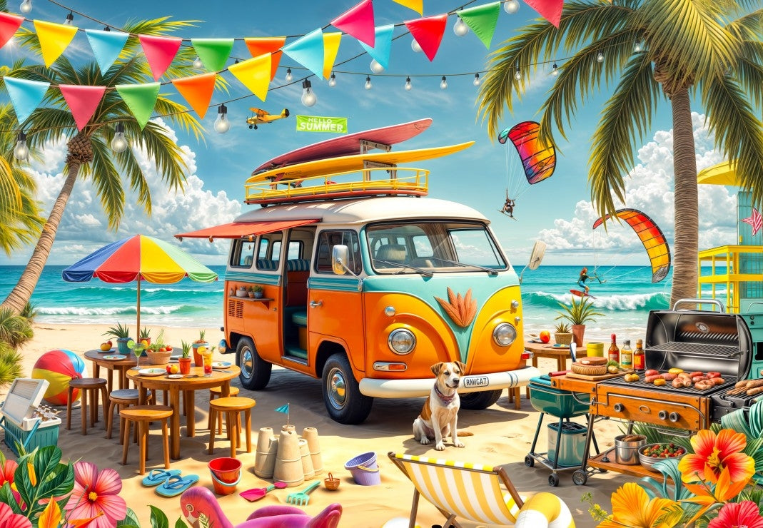 Camping Van at the Beach - 1000 Piece Jigsaw Puzzle (Bluebird)