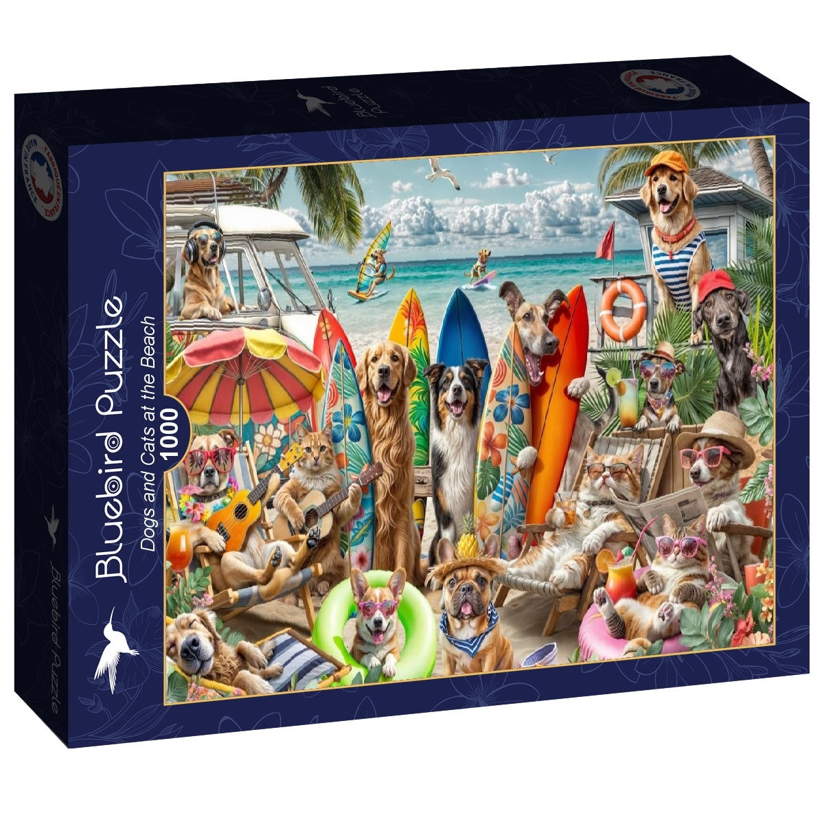 Dogs and Cats at the Beach - 1000 Piece Jigsaw Puzzle (Bluebird)