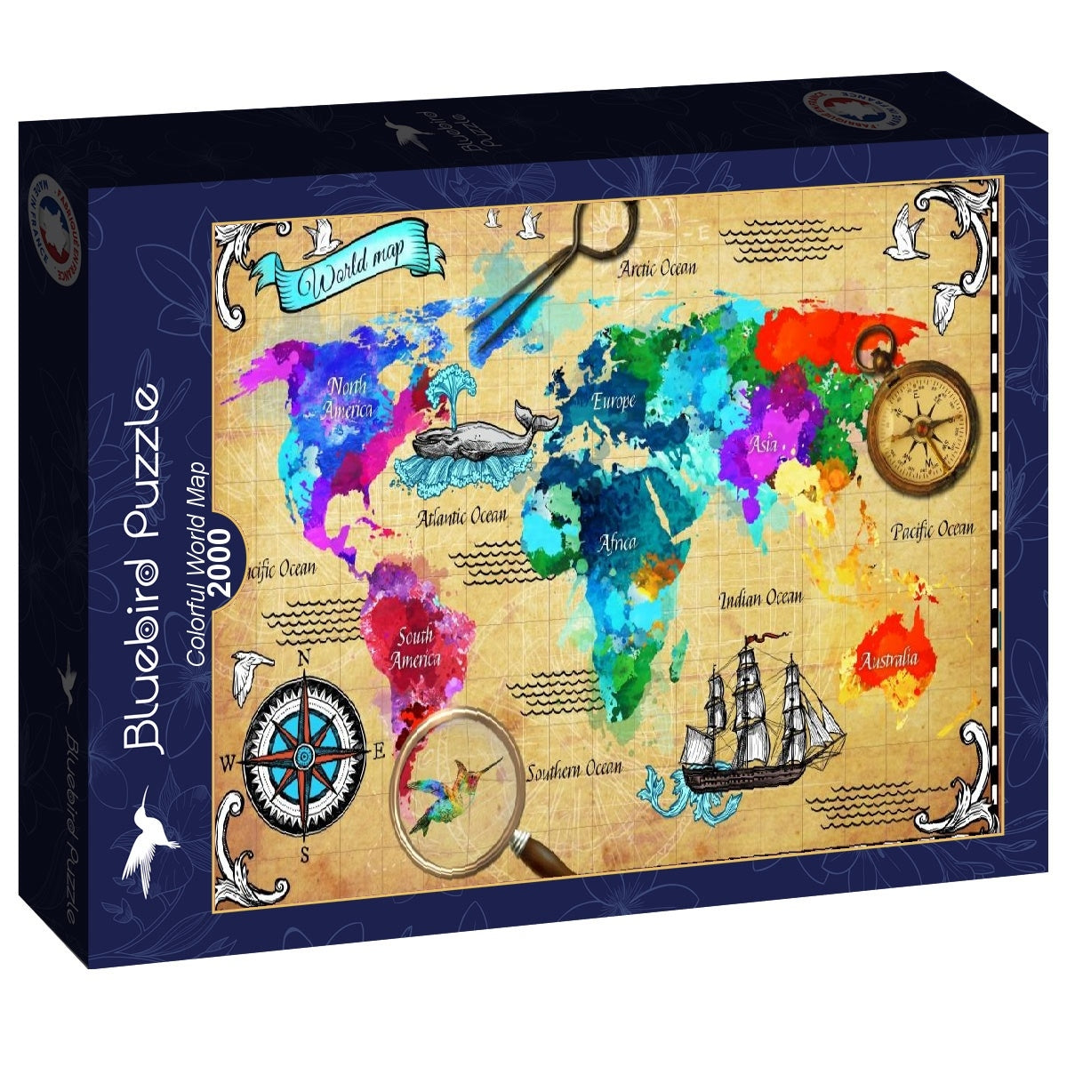 Colorful World Map - 2000 Piece Jigsaw Puzzle (Bluebird)