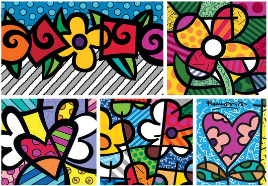 Bluebird - Romero Britto - Collage: Hearts and Flowers - 1500 Piece Jigsaw Puzzle