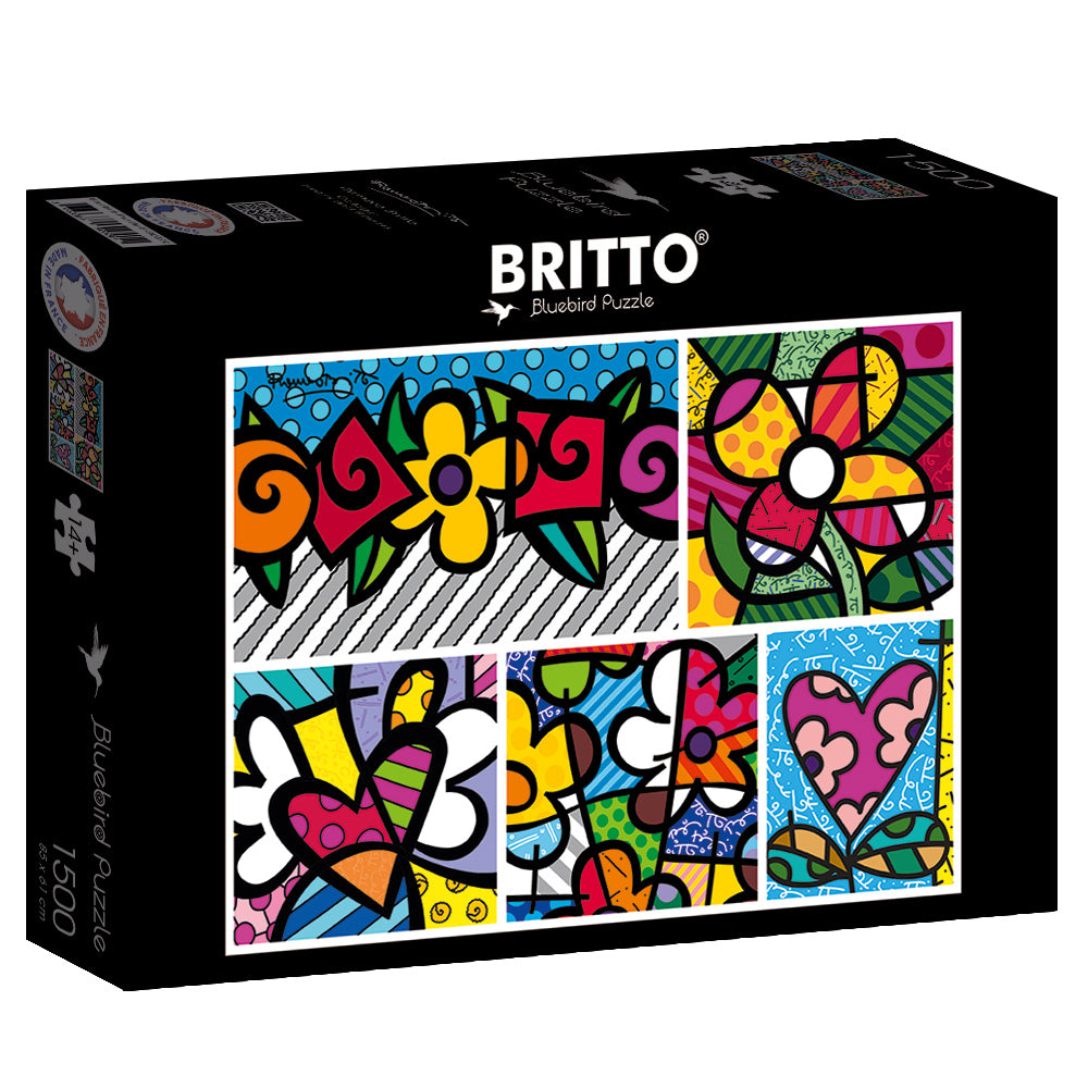 Collage: Hearts and Flowers by Romero Britto – 1500 Piece Jigsaw Puzzle (Bluebird)