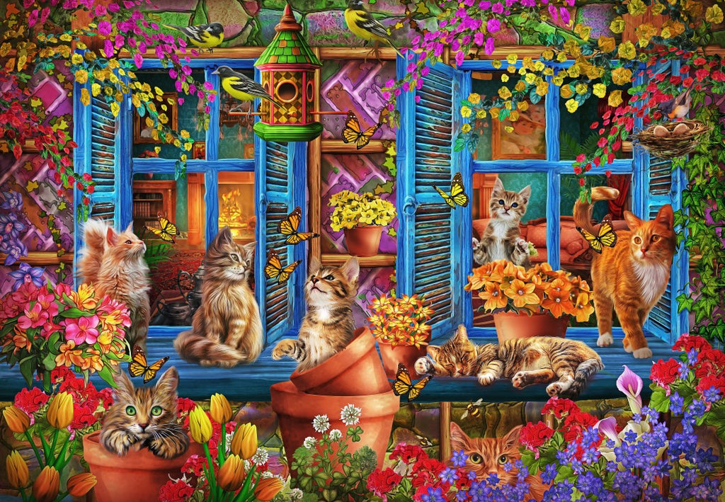 Window Shelf Cats - 1000 Piece Jigsaw Puzzle (Bluebird Puzzle)