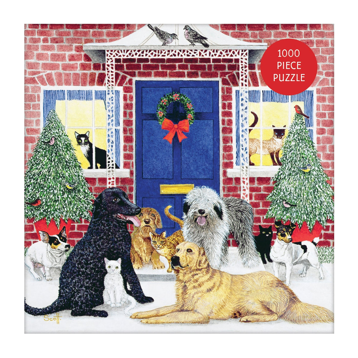 Puzzle in progress: Christmas Cottage Square Boxed – 1000 Piece Jigsaw Puzzle (Galison)
