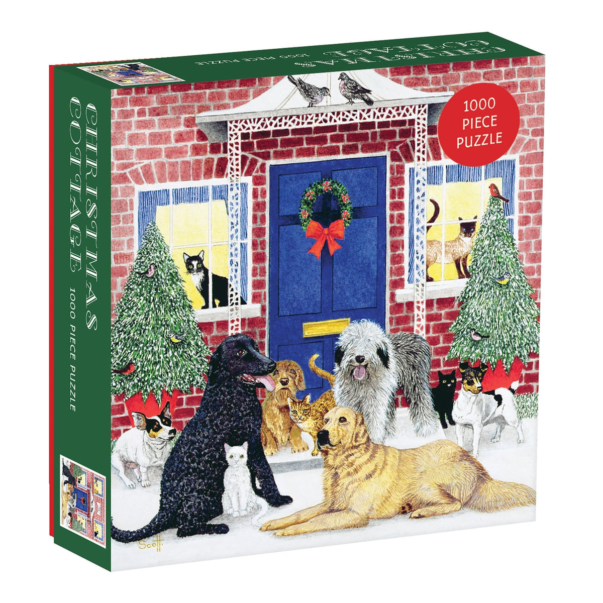 Box, turned right: Christmas Cottage Square Boxed – 1000 Piece Jigsaw Puzzle (Galison)