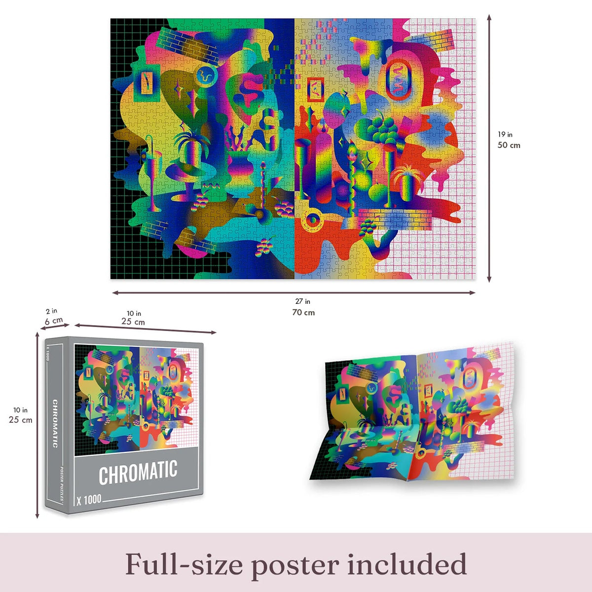 Size guide: Chromatic – 1000 Piece Jigsaw Puzzle (Cloudberries)