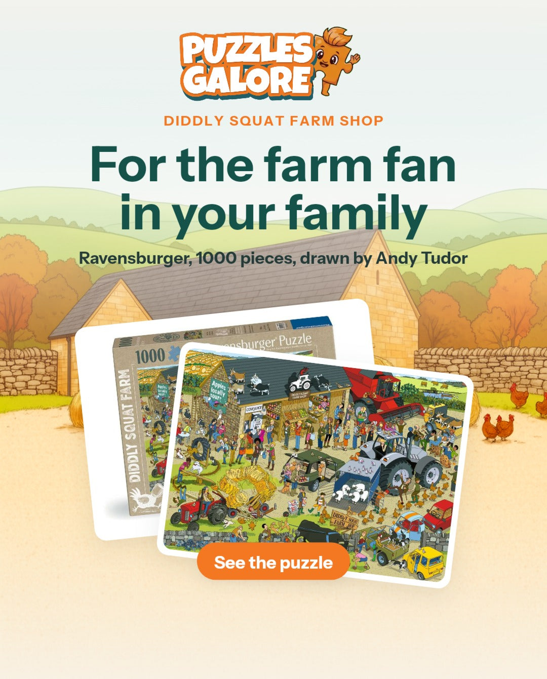 For the farm fan in your family: the Diddly Squat Farm Shop, a 1000 piece Ravensburger jigsaw drawn by Andy Tudor