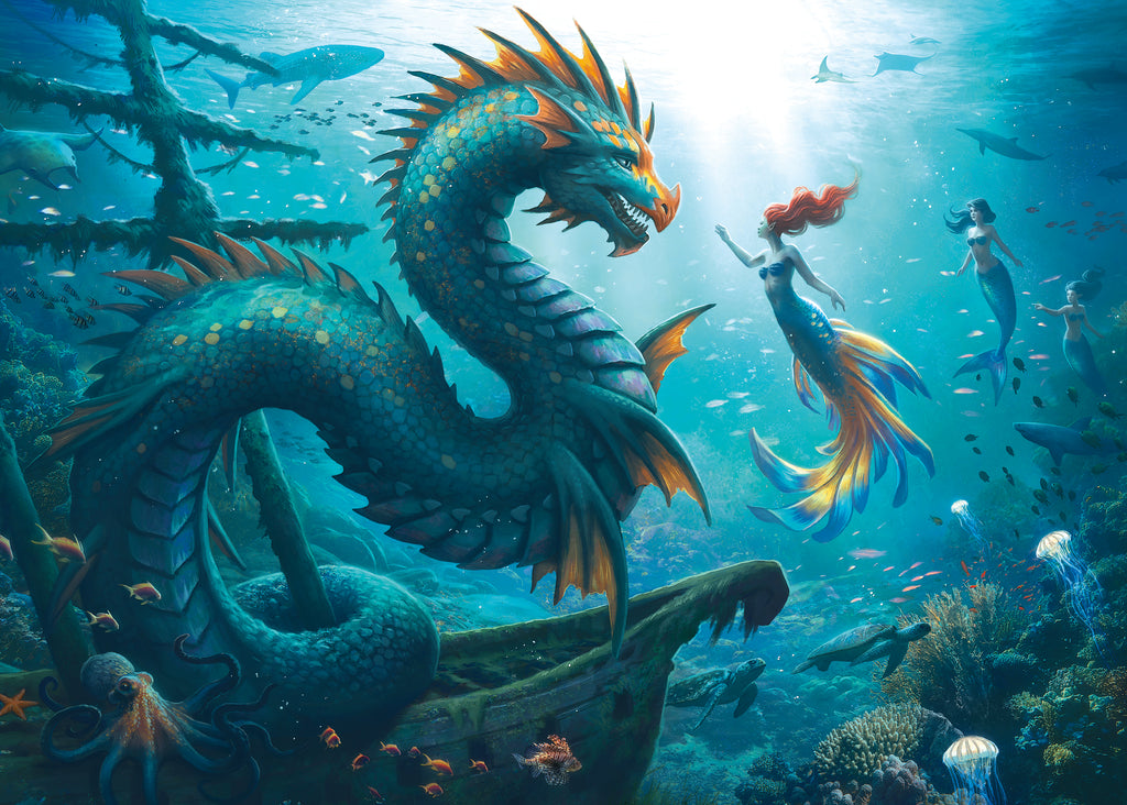 Enchanted Depths: Dragon, Mermaid and Turtle - 1000 Piece Jigsaw Puzzle (Ravensburger)