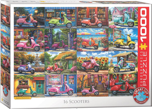 16 Scooters – 1000 Piece Jigsaw Puzzle (Eurographics) - Completed Puzzle