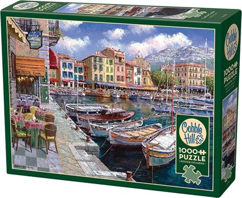 Cafe in Cassis - 1000 Piece Cobble Hill Jigsaw Puzzle (with Poster) - Completed Puzzle