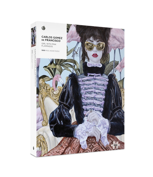 Girl with Pink Flamingos by Carlos Gámez de Francisco – 1000 Piece Jigsaw Puzzle (Pomegranate) - Completed Puzzle