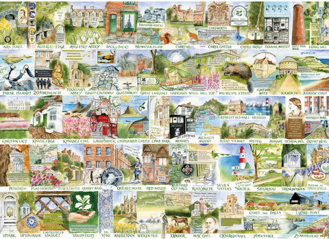 Artwork: National Trust Landmarks & Landscapes by Val Goldfinch - 1000 Piece Jigsaw Puzzle (Gibsons)