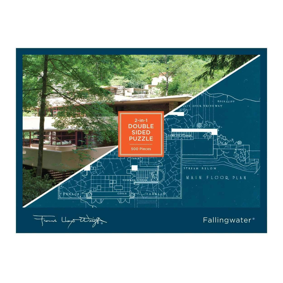 Box, straight on: Fallingwater by Frank Lloyd Wright – 500 Piece Jigsaw Puzzle (Galison)