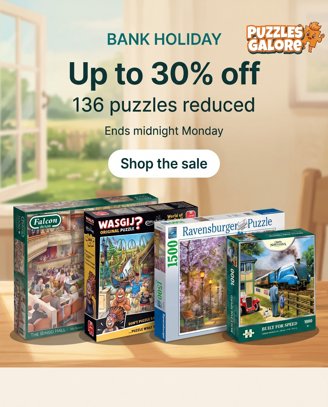 Bank Holiday Sale — up to 30% off 136 jigsaw puzzles, ends midnight Monday