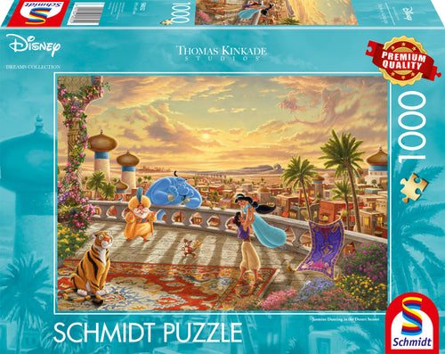 Disney Jasmine Dancing in the Desert Sunset by Thomas Kinkade – 1000 Piece Jigsaw Puzzle - Completed Puzzle