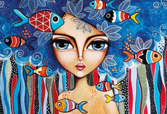 Lady Whith Fish by Romi Lerda - 1000 Piece Jigsaw Puzzle (Magnolia Puzzles)
