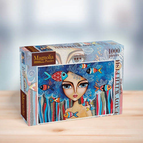 Lady Whith Fish by Romi Lerda - 1000 Piece Jigsaw Puzzle (Magnolia Puzzles) - Completed Puzzle
