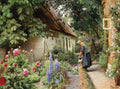 An Old Woman Watering the Flowers Behind a Thatched Farmhouse by Peder Mørk Mønsted – 1000 Piece Jigsaw Puzzle (DToys)