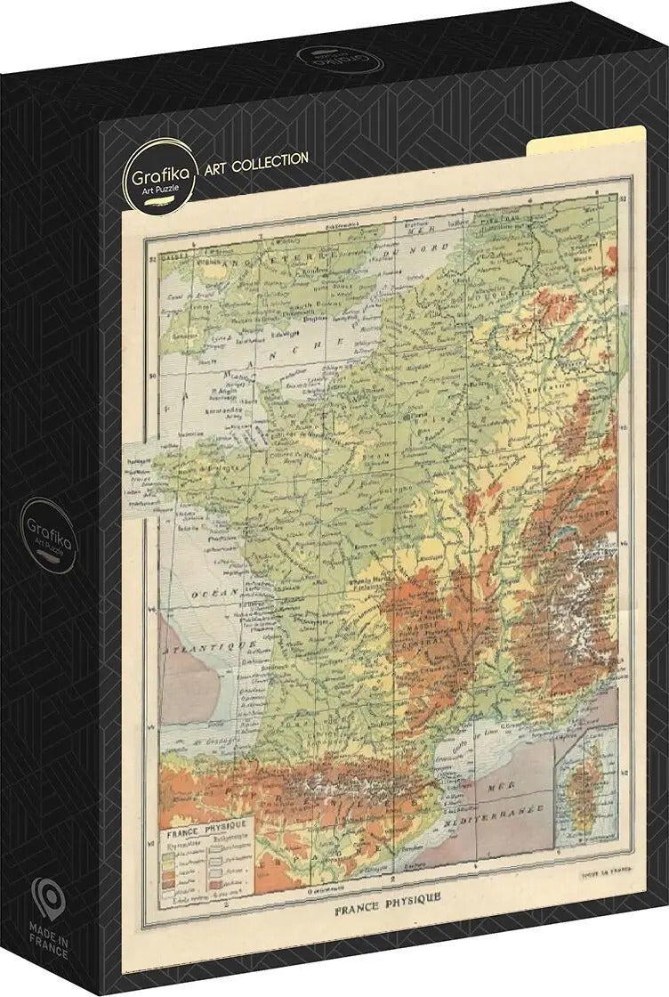 Box, turned left: Physical Map of France - Larousse, 1925 - 2000 Piece Jigsaw Puzzle (Grafika)