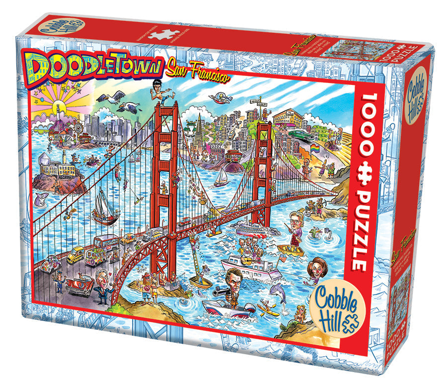 Box, turned left: DoodleTown: San Francisco – 1000 Piece Jigsaw Puzzle (Cobble Hill)