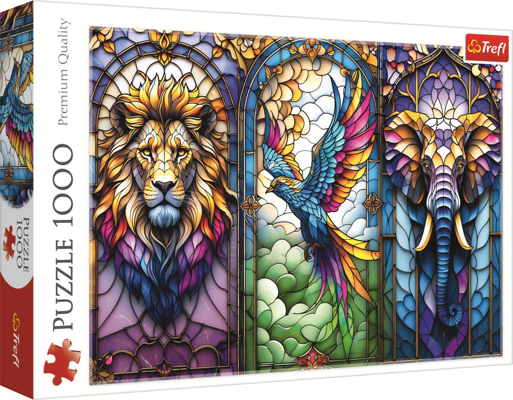 Stained Glass Animals Triptych - 1000 Piece Jigsaw Puzzle (Trefl)