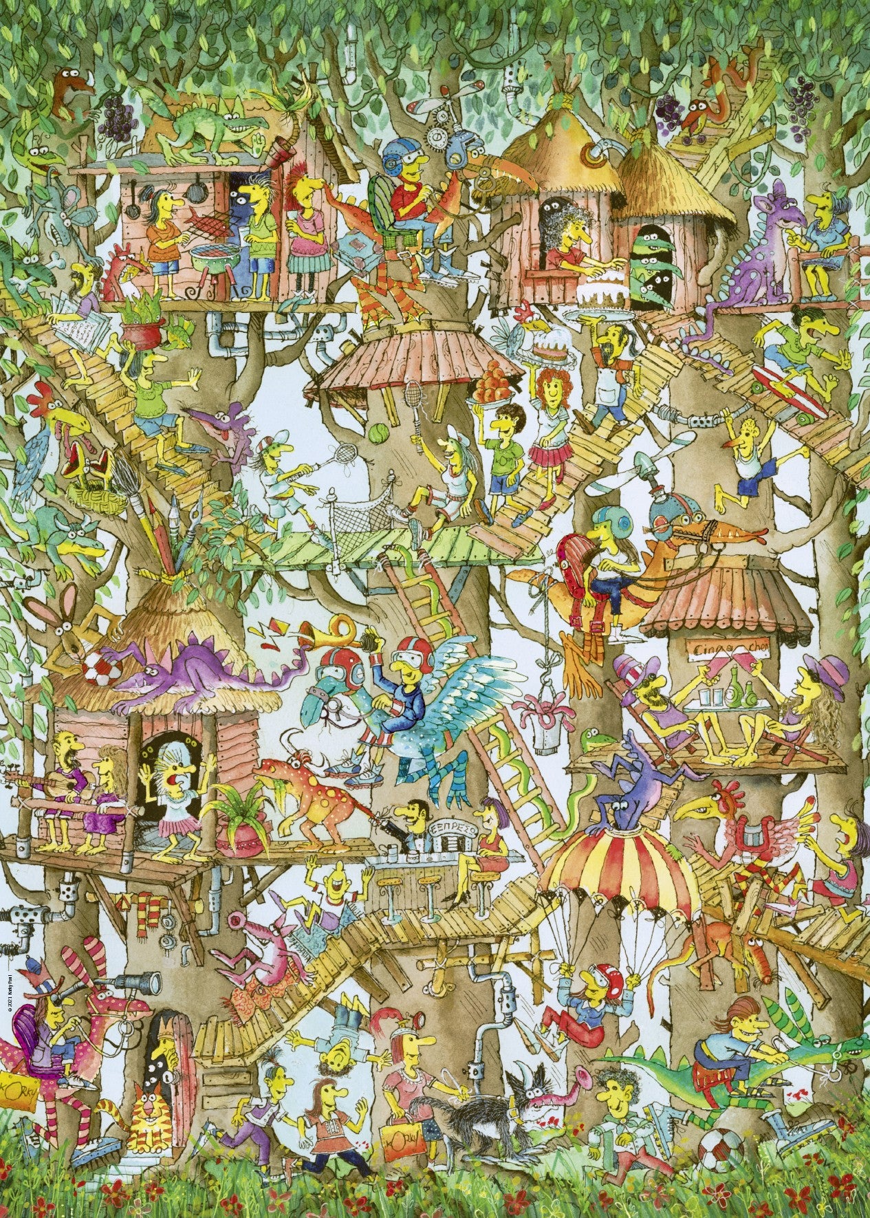 Tree Lodges by Korky Paul – 1000 Piece Jigsaw Puzzle + Poster (Heye)