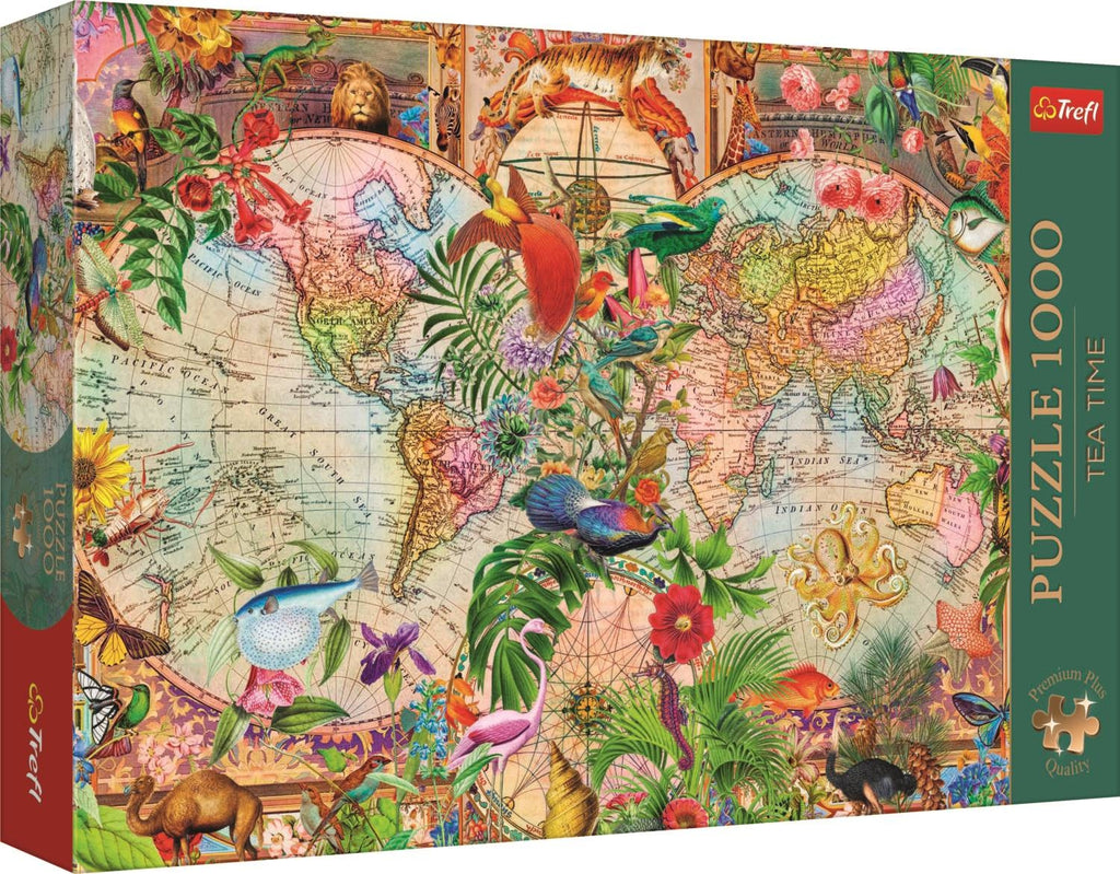 Tea Time World Map - 1000 Piece Jigsaw Puzzle (Trefl)