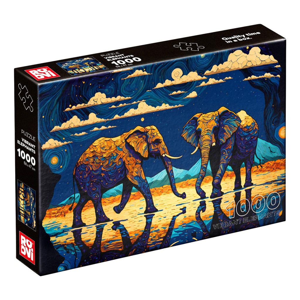 Vibrant Elephants – 1000 Piece Jigsaw Puzzle (Roovi)