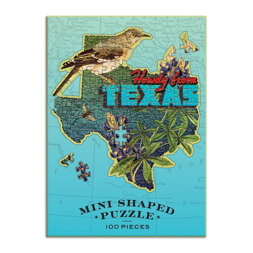 Howdy from Texas Mini Shaped Map Puzzle - 100 Piece Jigsaw Puzzle (Galison)
